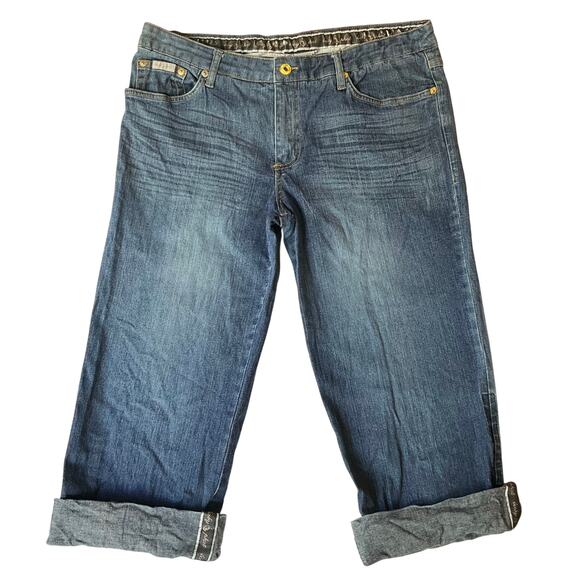 Baby Phat Women Denim Shorts size 11 Blue Mid Rise Stretch Chino Boyfriend - Picture 1 of 12